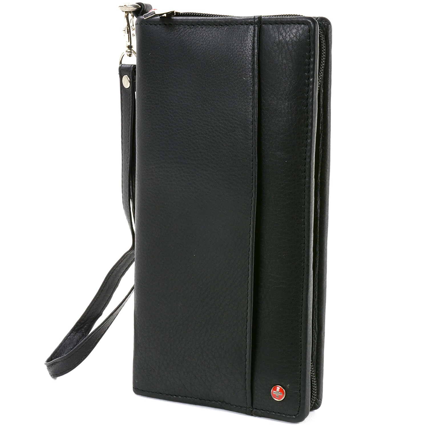 Alpine Swiss Passport Case Leather Organizer Zippered Travel Checkbook